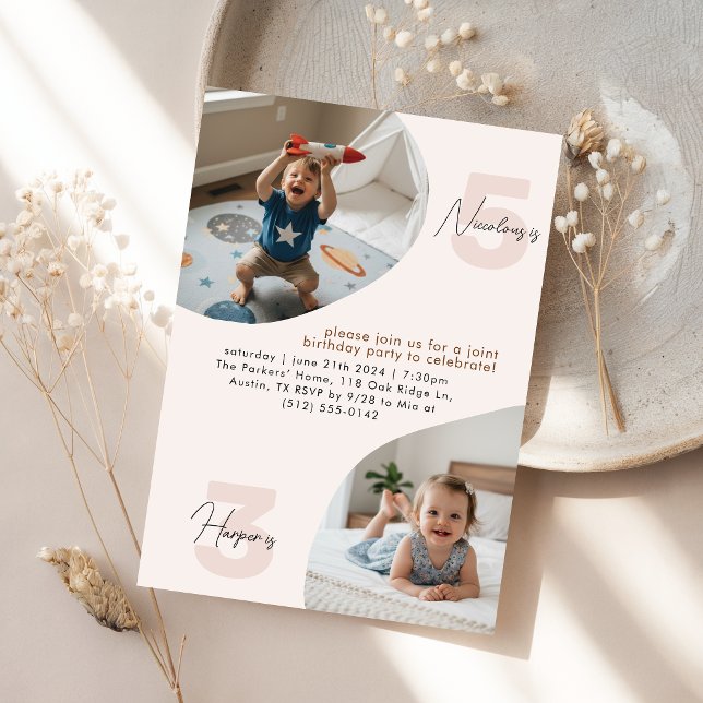 Double Joint Birthday Party Invitations Kids Photo (Creator Uploaded)
