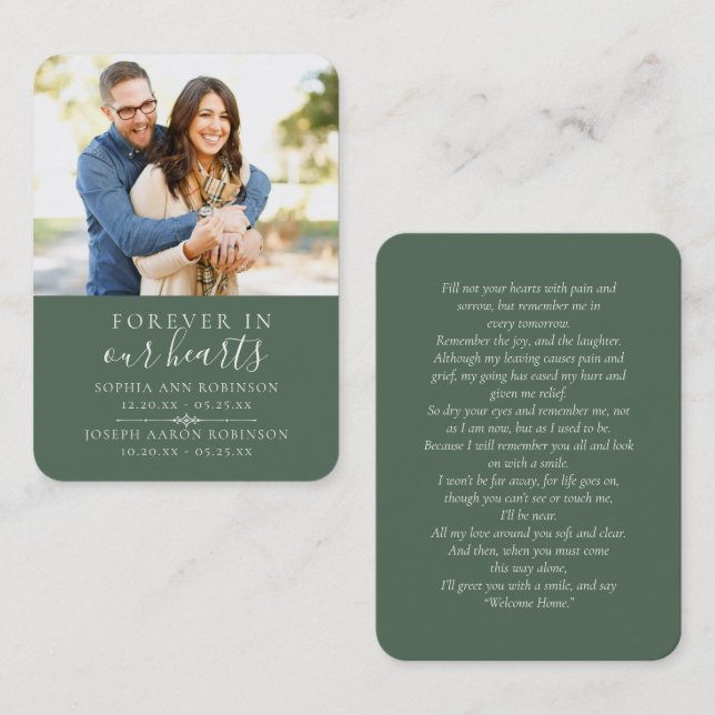 Double Joint Memorial Photo Sage Green Prayer Card (Front/Back)