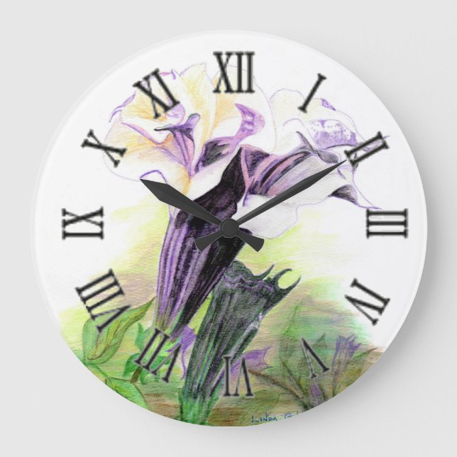 Double Lavender Angel Trumpet Large Round Clock (Front)