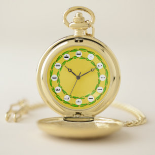 Double Leaf Circle (Mayan Face) by Kenneth Yoncich Pocket Watch