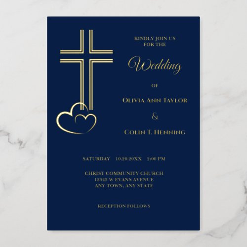 Double Line Cross Hearts Wedding Foil Invitation