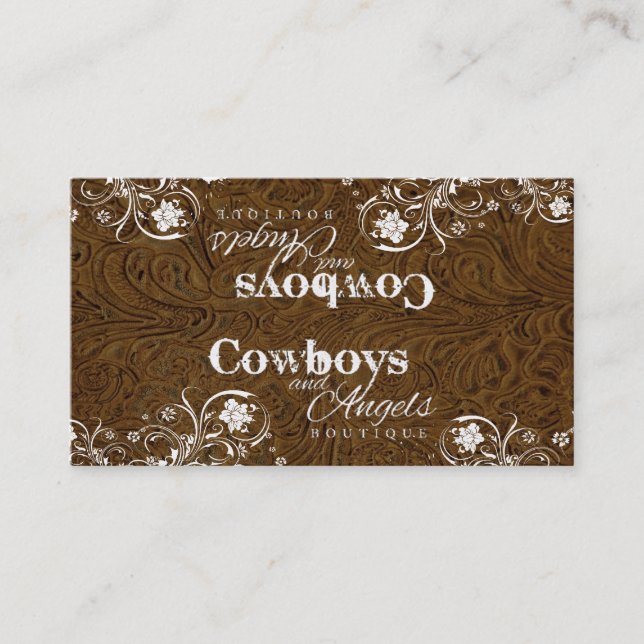 Double Logo Tooled Leather and Lace Business Card (Front)