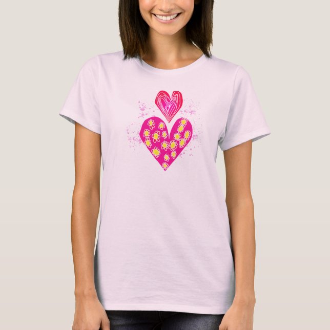 Double Love Heart Flower deco T-shirt (Front)