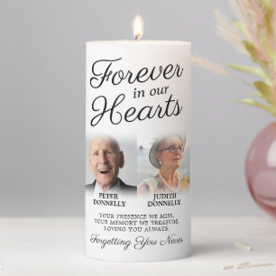 Double Memorial Funeral 2 Photo Pillar Candle