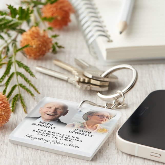 Double Memorial Funeral Keepsake Photo Keychain (Front Right)