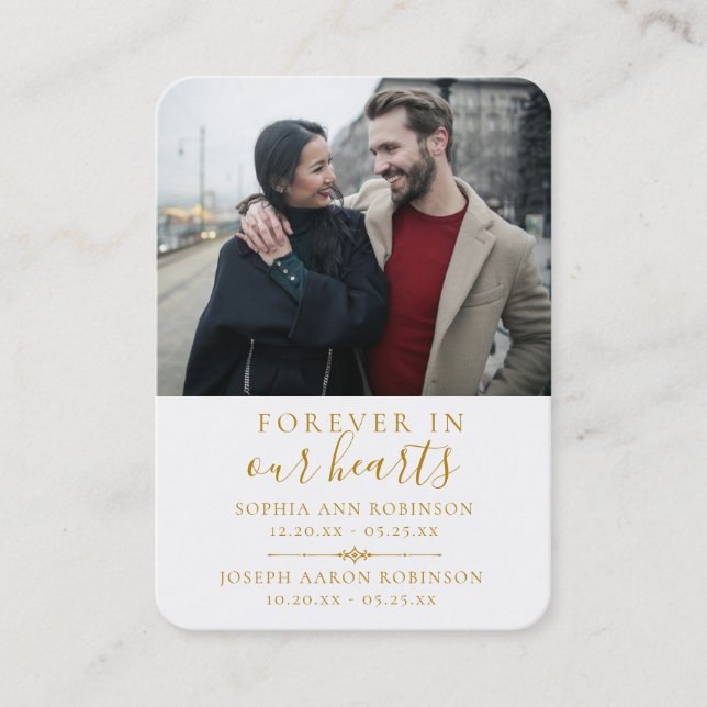 Double Memorial Funeral Photo Gold Prayer Card (Front)