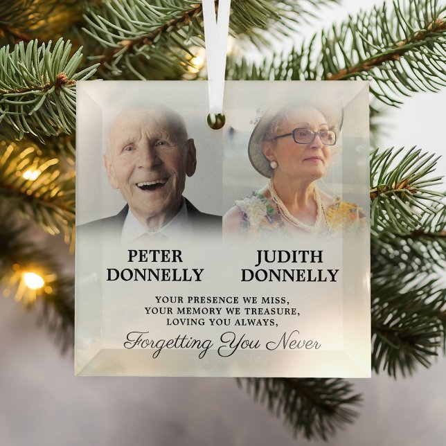 Double Memorial Photo Christmas Glass Ornament (Creator Uploaded)