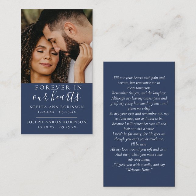 Double Memorial Photo Funeral Blue Prayer Card (Front/Back)