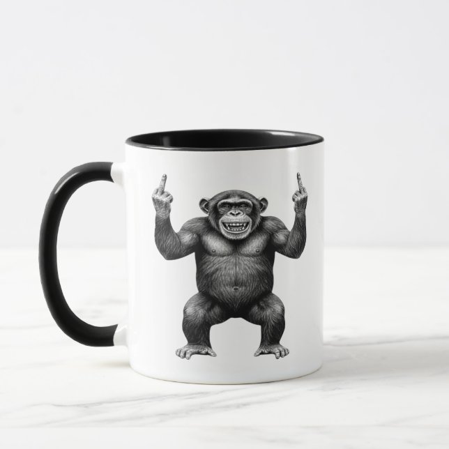 Double Middle Finger Chimpanzee  Mug (Left)