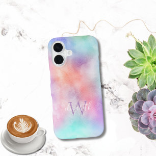 Double Monogram Name Initial Watercolor Pastel iPhone 16 Case