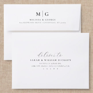 Double Monogram & Script Back Addressed Envelopes