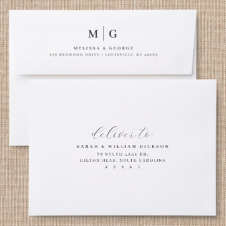 Double Monogram & Script Back Addressed Envelopes