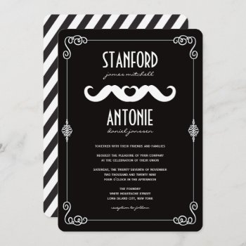 Double Mustaches Love Vintage Classic Gay Wedding Invitation by fatfatin_box at Zazzle