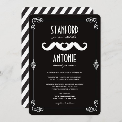 Double Mustaches Love Vintage Classic Gay Wedding Invitation