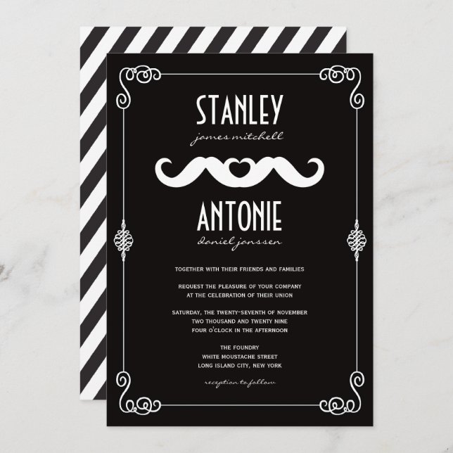 Double Mustaches Love Vintage Classic Gay Wedding Invitation (Front/Back)