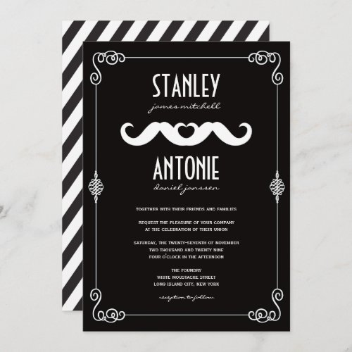 Double Mustaches Love Vintage Classic Gay Wedding Invitation
