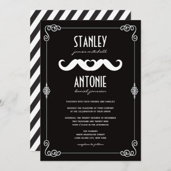 Double Mustaches Love Vintage Classic Gay Wedding Invitation by fatfatin_box at Zazzle