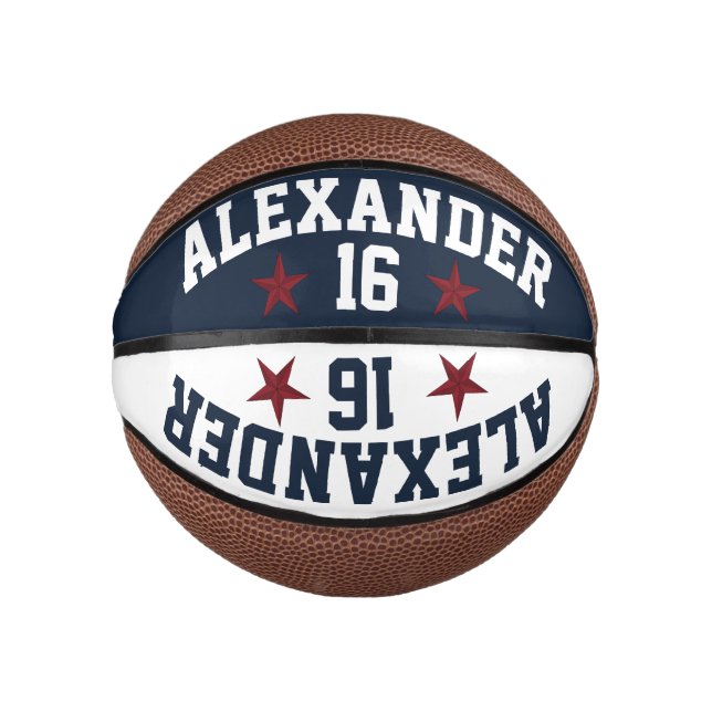 Double Name Red White Blue Personalize Basketball (Front)