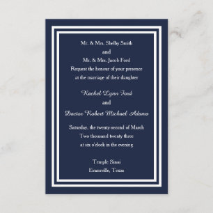 Double Navy Trim -3x5 Wedding Invitation