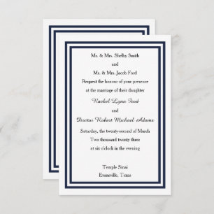 Double Navy Trim - 3x5 Wedding Invitation