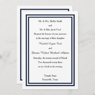 Double Navy Trim - Wedding Invitation