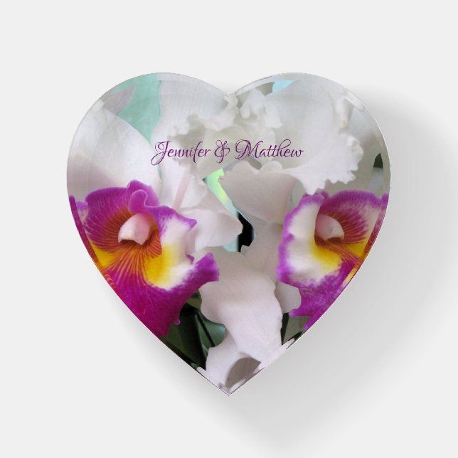 Double Orchids Monogrammed Couple Paperweight (Front)