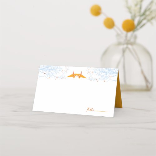 Double Origami Orange Paper Cranes Asian Wedding Place Card