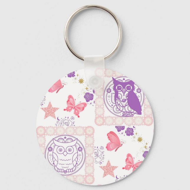 Double Owls and Butterflies Keychain (Front)