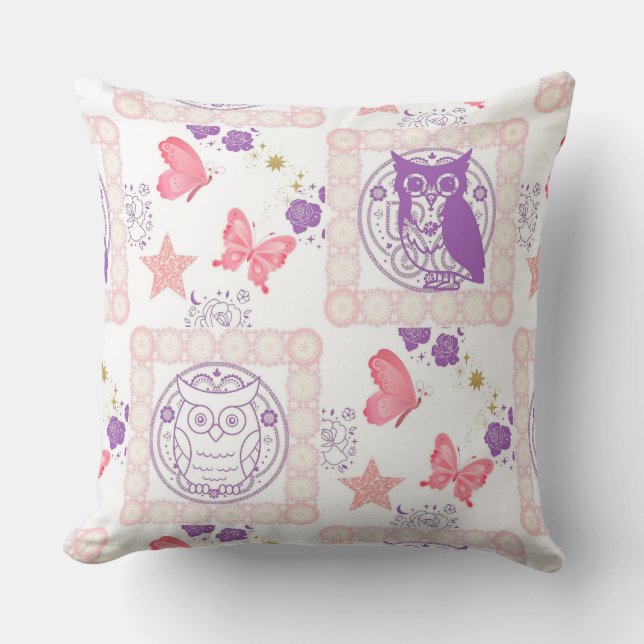 Double Owls and Butterflies  Throw Pillow (Front)