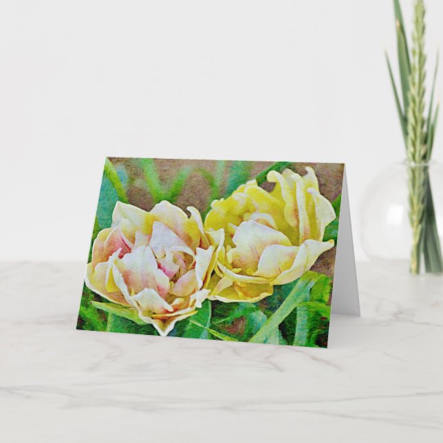 Double Petal Tulip Flowers Floral Art Note Card (Front)