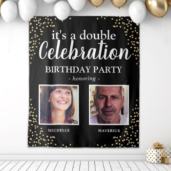 Double Photo Black Gold Birthday Banner Tapestry by special_stationery at Zazzle