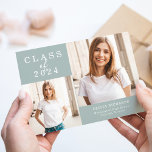 Double Photo | Class of 2024 Graduation Announcement<br><div class="desc">This simple and stylish graduation announcement card features two of your favorite personal photos of the class of 2024 graduate,  along with classic elegant text and script on a sea glass colored background for a stunning minimalist look.</div>