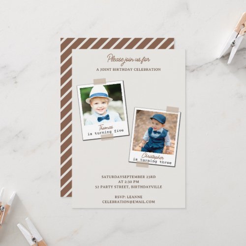 Double Photo Joint Birthday Party Gender Neutral Invitation