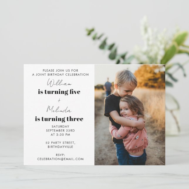 Double Photo Joint Birthday Party Invitation (Standing Front)