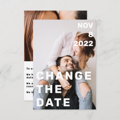 Double photo modern big and bold change the date invitation
