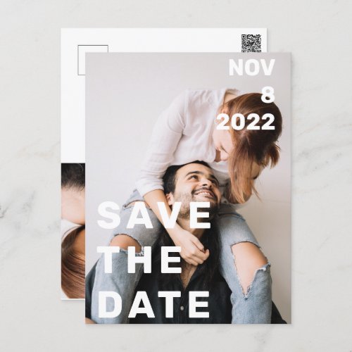 Double photo modern big and bold save the date inv postcard