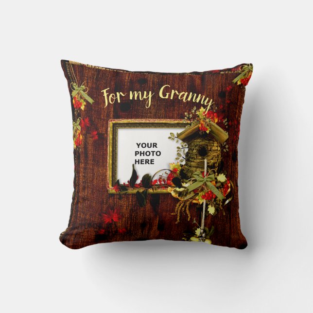 Double Photo Rustic Christmas Throw Pillow (Front)