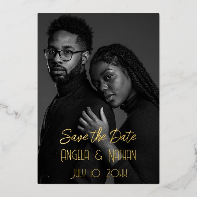 Double Photo Save the Dates with  Foil Invitation (Front)