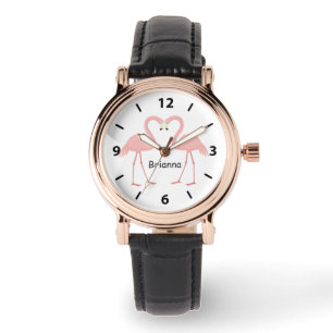 Double Pink Flamingo Personalized Watch
