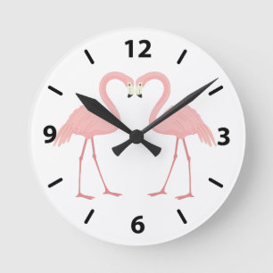 Double Pink Flamingo Round Clock