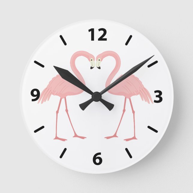 Double Pink Flamingo Round Clock (Front)