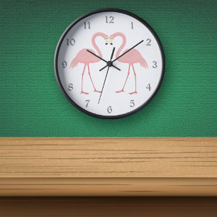 Double Pink Flamingo Round Clock