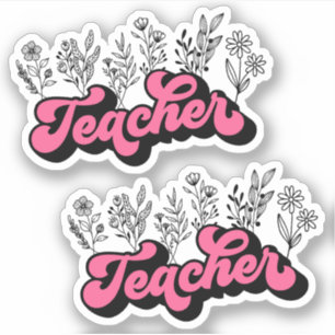 Double Pink Retro Teacher Wildflower Vinyl Sticker