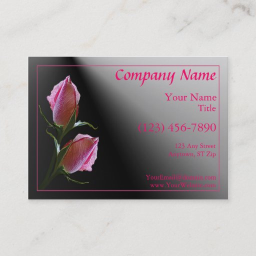 Customizable Double Pink Rose Black Profile Card Business Card Template