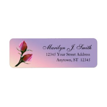 Double Pink Roses On Purple Label by LivingLife at Zazzle