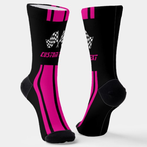 Double Pink Stripe Racing Flags Socks