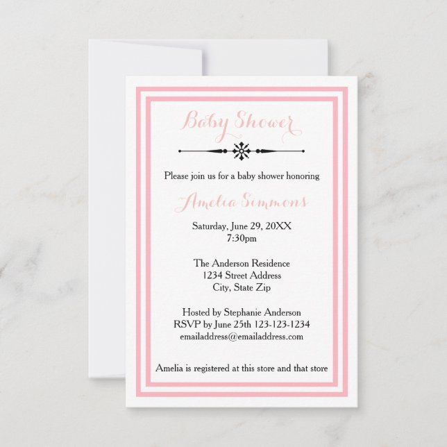 Double Pink Trim  - 3x5 Baby Shower Invitation (Front)