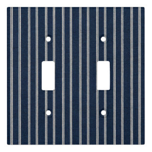 Double Pinstripes Navy Blue Ivory Weave Look Light Switch Cover