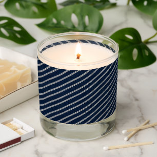 Double Pinstripes Navy Blue Ivory Weave Look Scented Candle