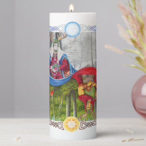 Double Portrait of the Holly King and Oak King Pillar Candle